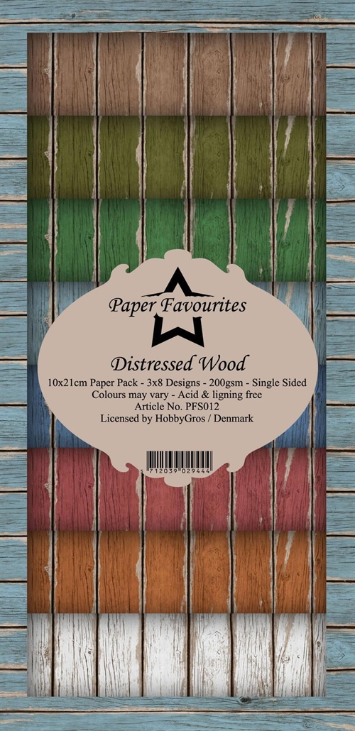 Paper Favourites Slim card Distressed wood 10x21cm 24ark 200g